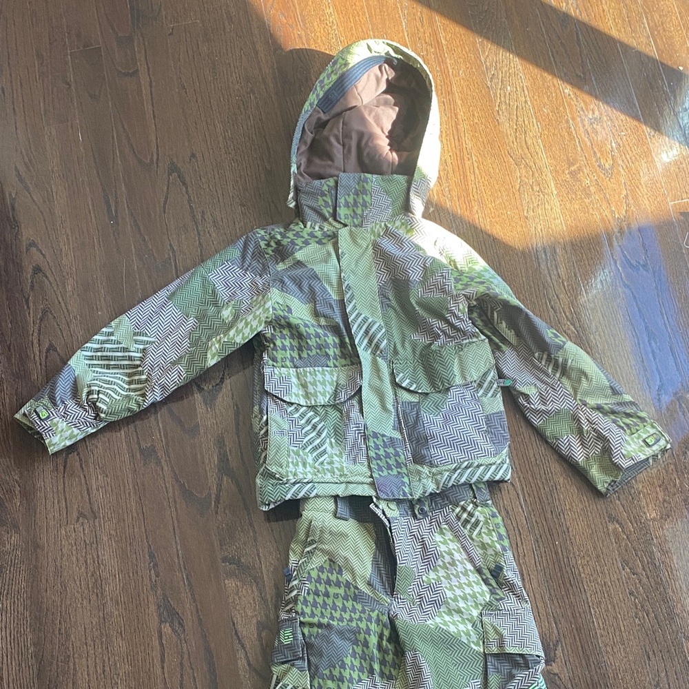 Burton Green Brown Patterned Kids Rain Jacket with Hood